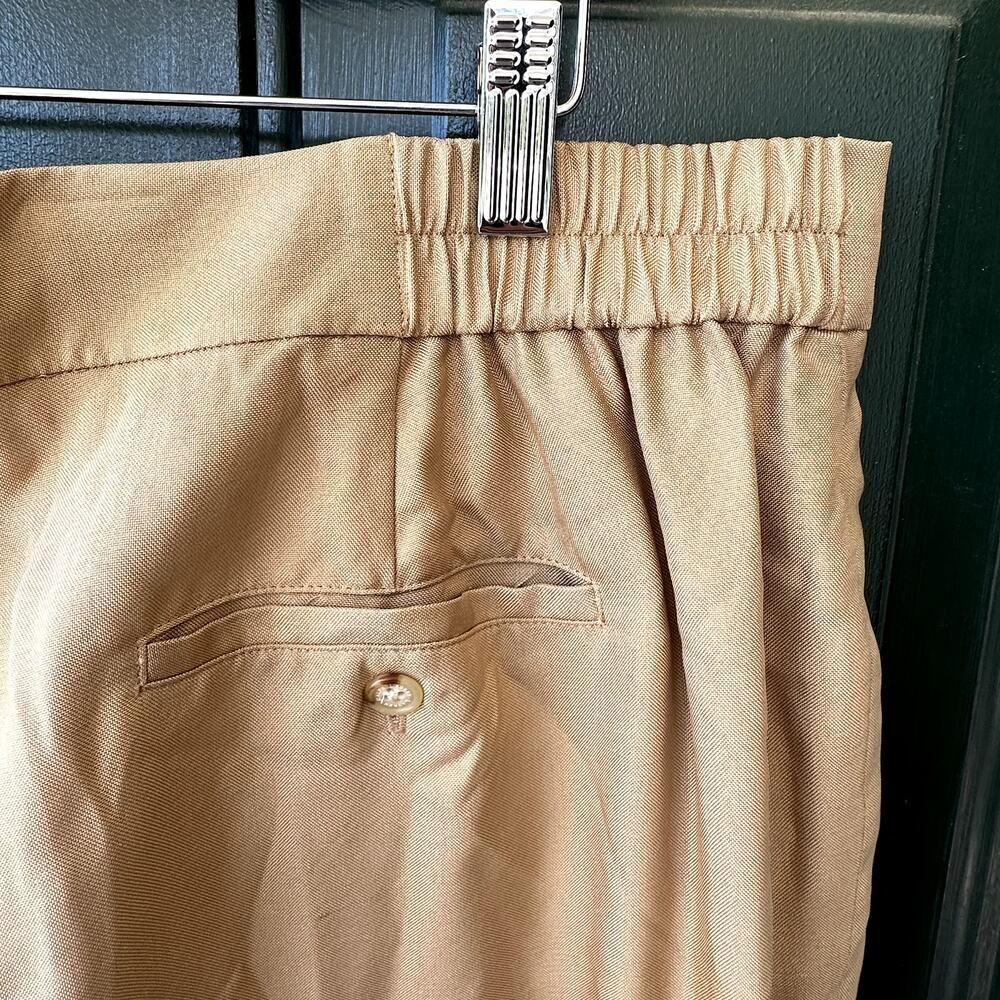 NWT Lauren Ralph Lauren 100% Silk Sz 16W Flat Front Tan Wide Leg Trousers - Picture 4 of 8